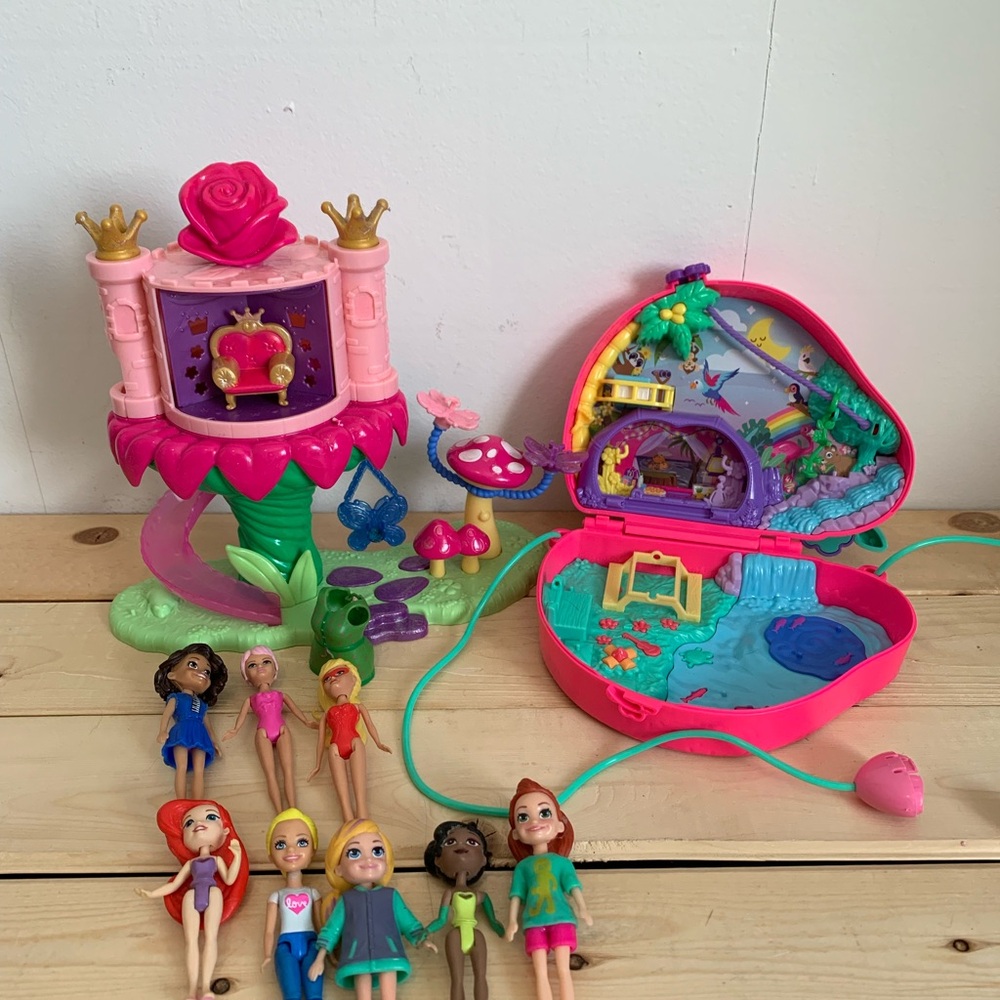 Polly Pocket & Playset Bundle - Pink, Purple and Green Kids Toys